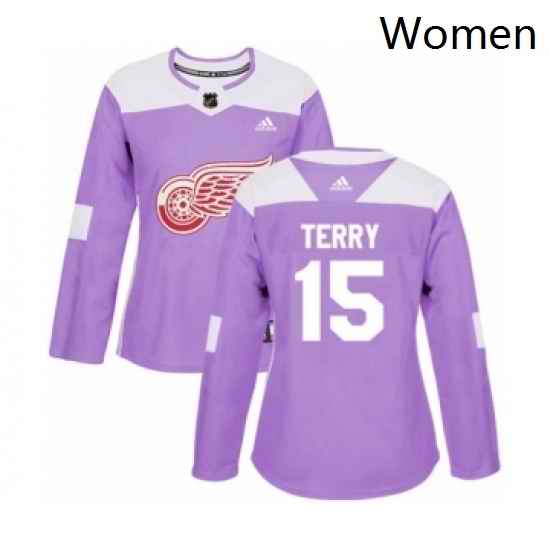 Womens Adidas Detroit Red Wings 15 Chris Terry Authentic Purple Fights Cancer Practice NHL Jersey